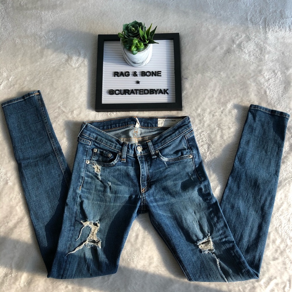 RAG & BONE Distressed Mid-rise Skinny Jeans 24